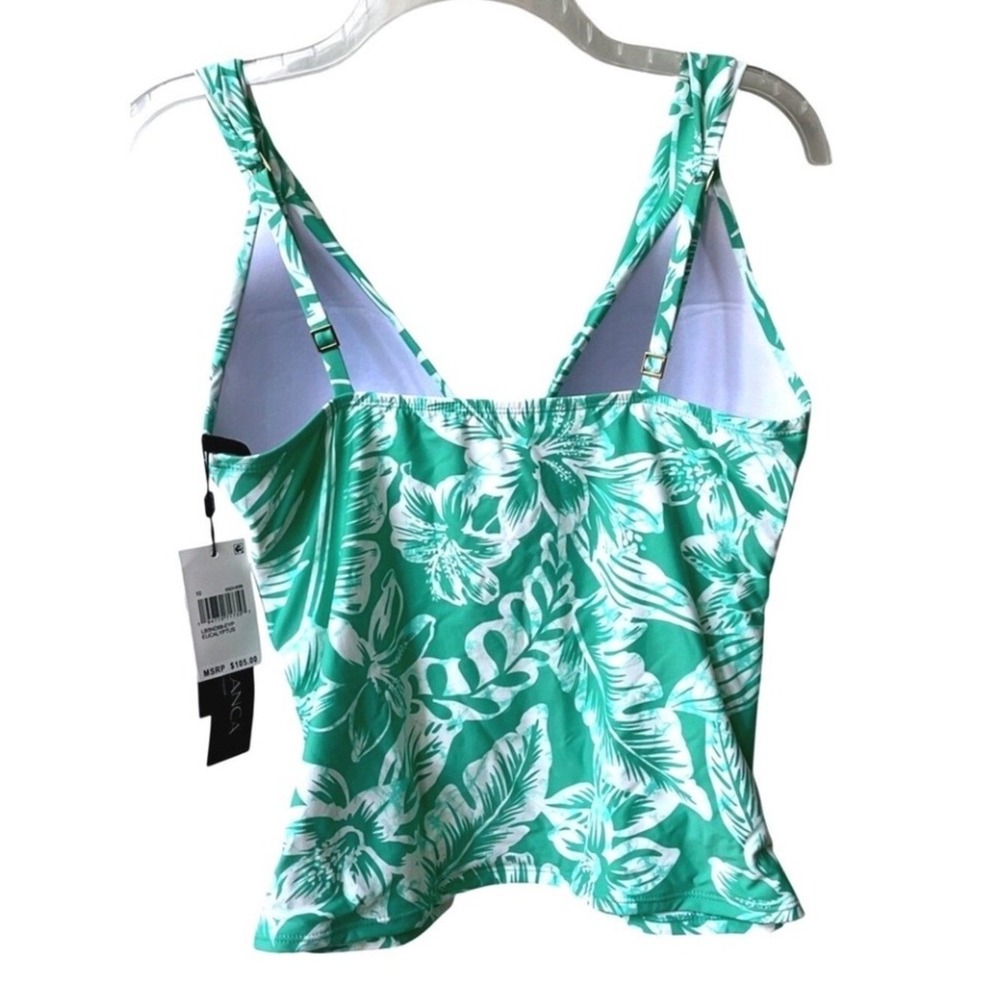 La Blanca V Neck Tropical Tankini Tummy Control Top Womens 12 Green White NEW - Picture 3 of 14